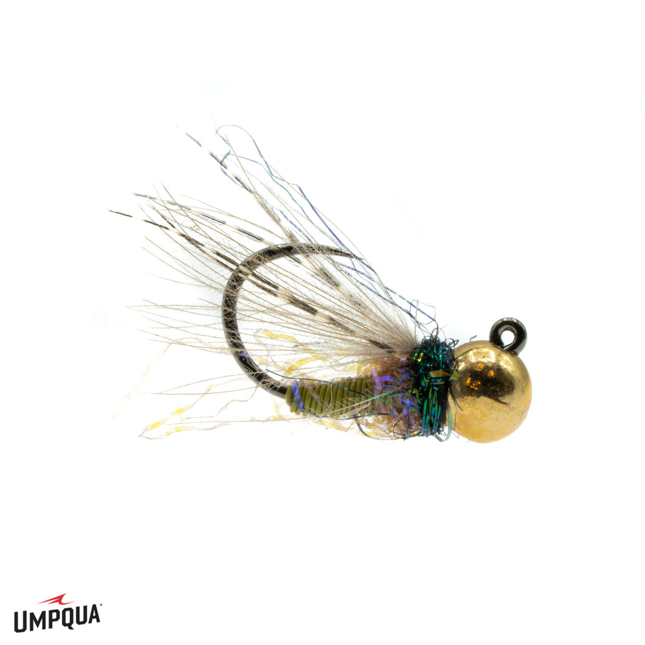 A caddis nymph fly tied on a jig hook